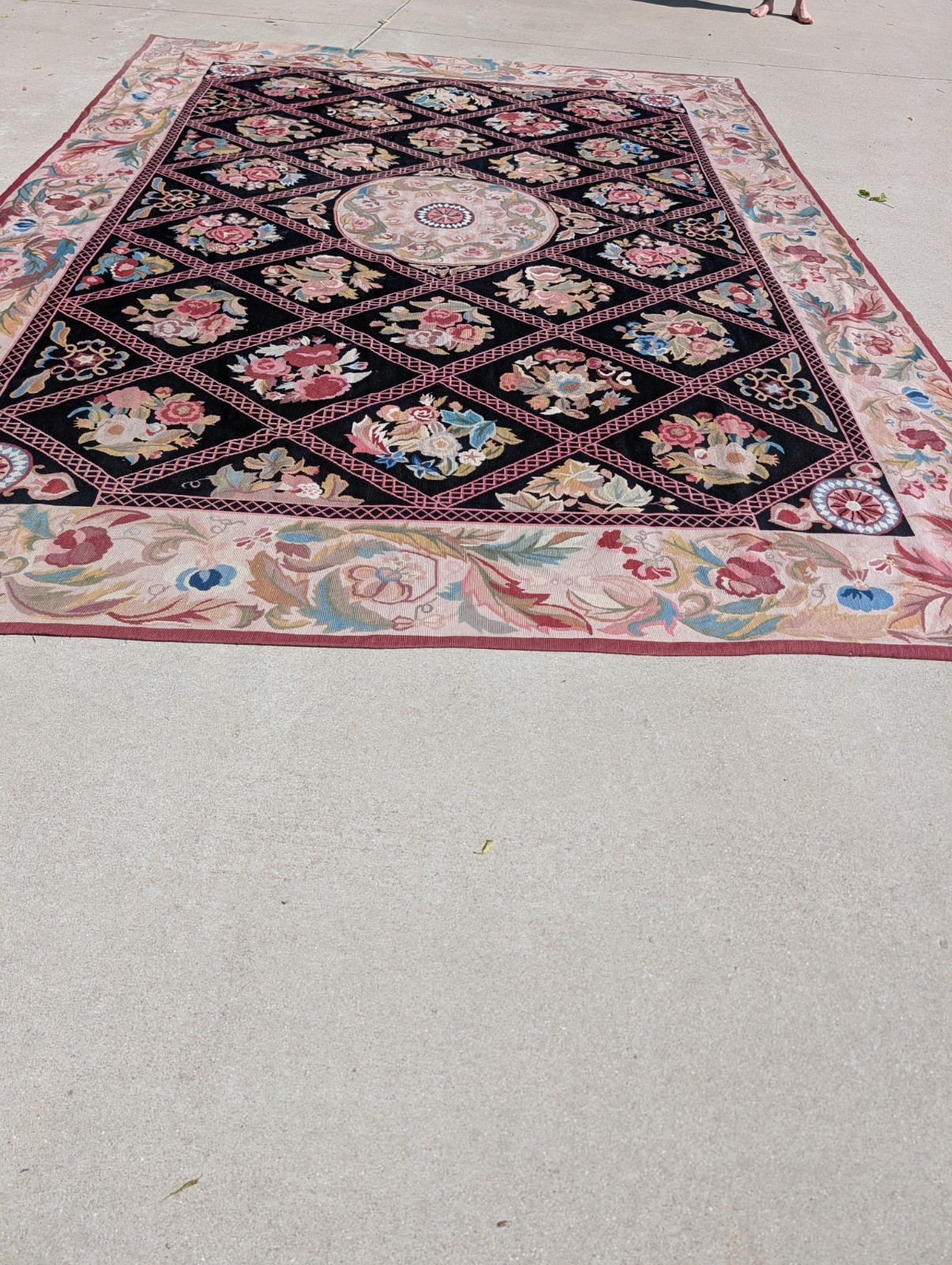 Antique Aubusson Style Needlepoint Floral Rug Carpet 13.6 X 9.9 Feet. Estate gallery