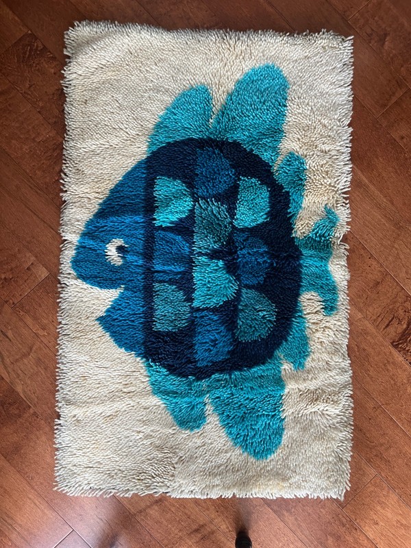 Vintage Rya "Fish" Rug Tapestry Wall Hanging Carpet Scandinavian Danish gallery