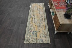 Vintage Turkish Runner Rug 2x6ft YELLOW Handmade Anatolian Oushak Hallway Wool
