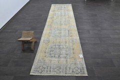 Vintage Turkish Runner Rug 3x11ft Wool Anatolian Handmade Hallway Oushak BEIGE