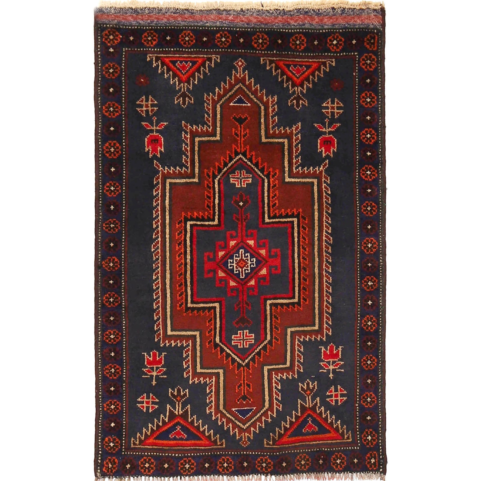 Handmade Balochi Rug Afghan Wool Carpet 4x2.6 ft gallery