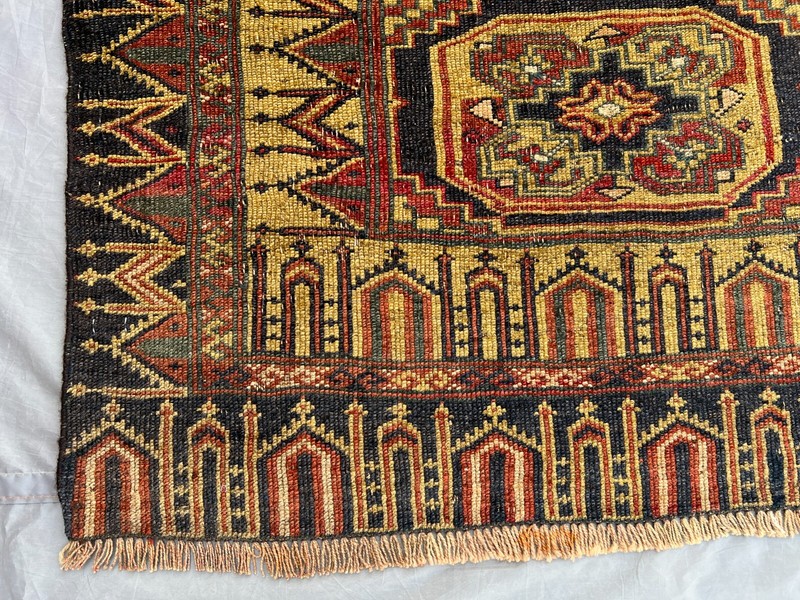 Antique Afghan Rug 2'10x4 ft – Handmade Wool Tribal Floral Medallion Small Rug gallery