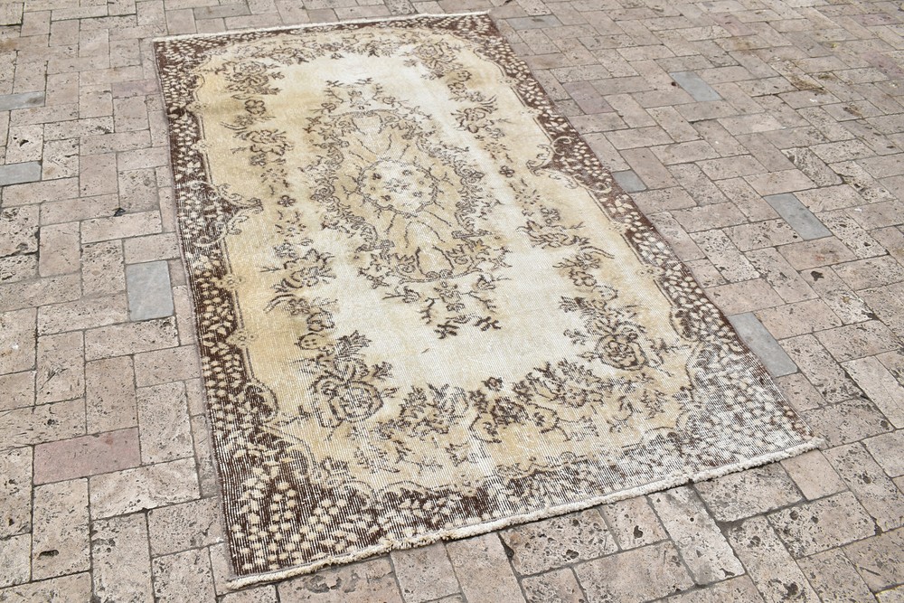 Turkish Rug 47''x79'' Vintage Light Color Medallion Oushak Carpet 120x203cm 3x6