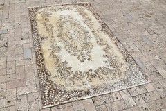 Turkish Rug 47”x79” Vintage Light Color Medallion Oushak Carpet 120x203cm 3×6