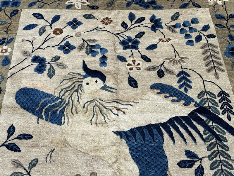 Ci 1920's ANTIQUE ART DECO CHINESE RUG 5.2x7.6 PHOENIX BIRD DESIGN ONE OF A KIND gallery