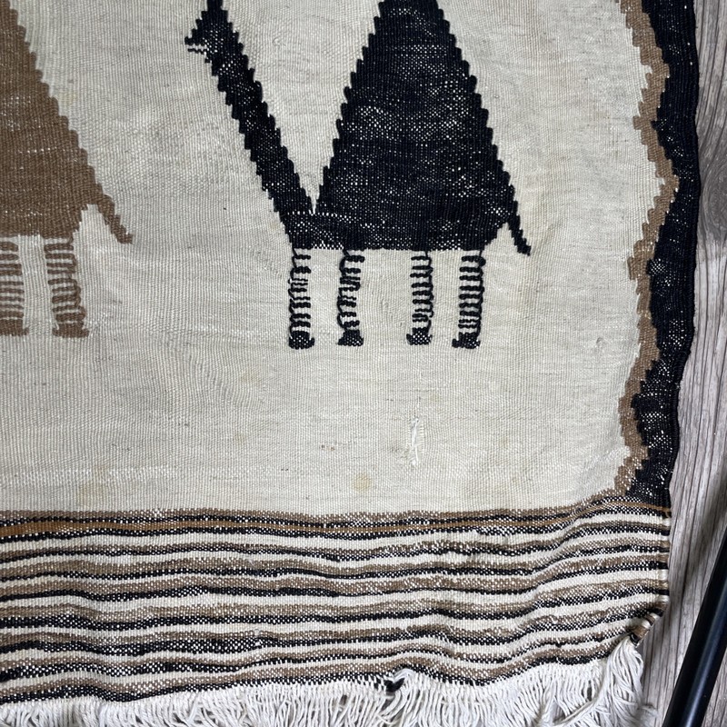 Vtg Handmade Tribal Qashqai Kilim Wool Woven Rug with Fringe Flaws 3x5 gallery