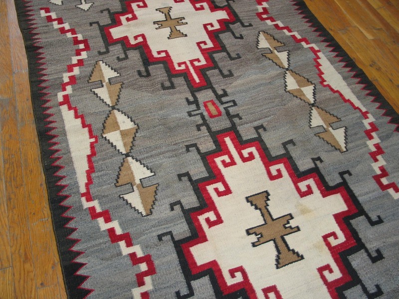 4'x6' Antique Gray Background Tribal Geometric Flatwoven Native American Navajo gallery