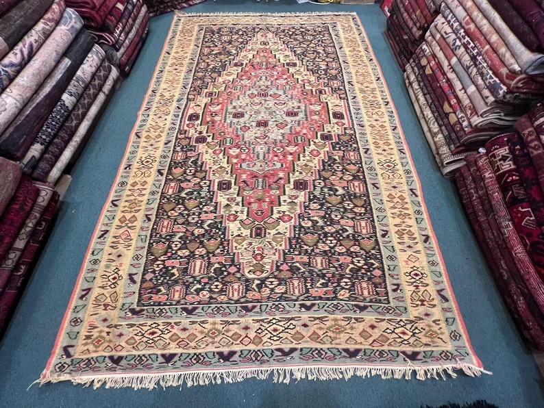 10 X 7 FT Stunning Vintage Super Fine Quality Senneh Knots Floral Kilim gallery