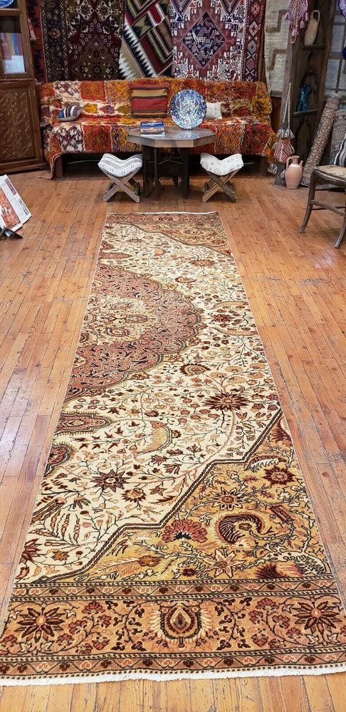 Stunning Antique 1930-1940's Wool Pile Natural Dye Bunyan Runner 2'9"x11'5"