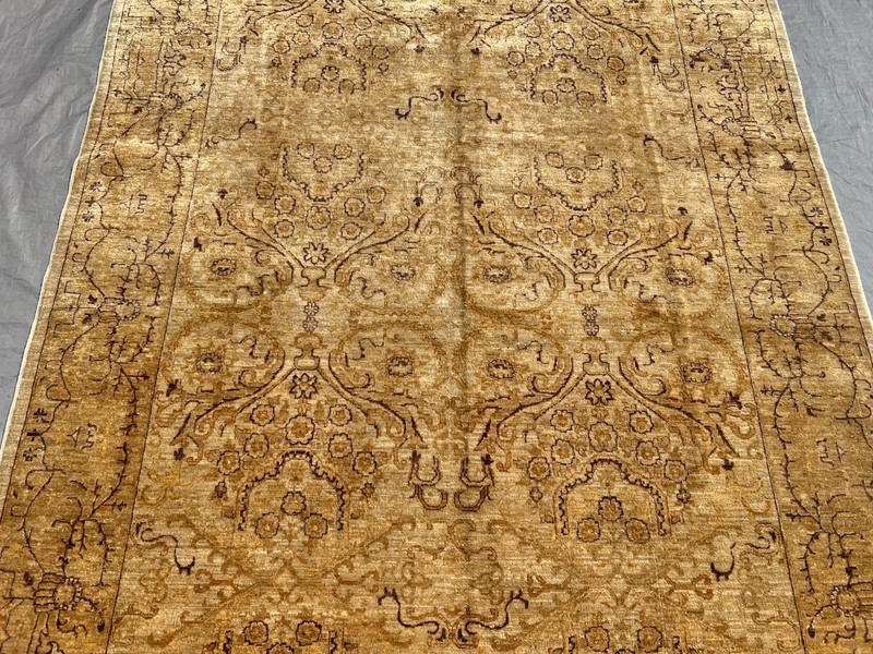 Beige Hand Knotted Terracotta Rug 6x9 Antique Afghan Turkmen Neutral Area Carpet gallery