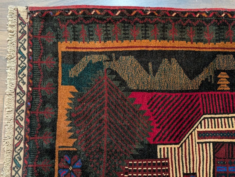 Afghan Rug 3x5 Pictorial Village Scene Tribal Rug Handmade Balouchi Carpet New gallery