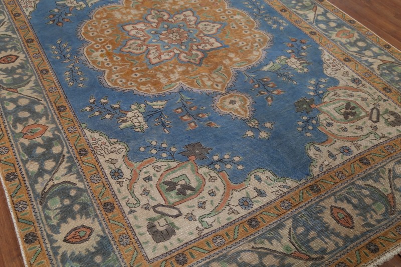 Blue Vintage Overdyed Tebriz Area Rug 6x9 Hand-knotted Wool Living Room Carpet gallery