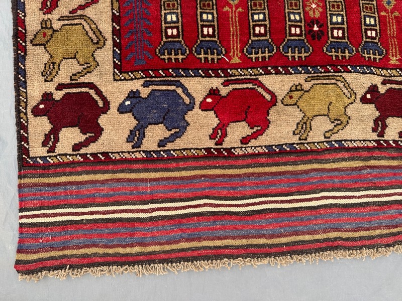 Vintage Afghan Hand Knotted Pictorial Rug 4'1x6'4 Wool Animal Tribal Wall Rug gallery