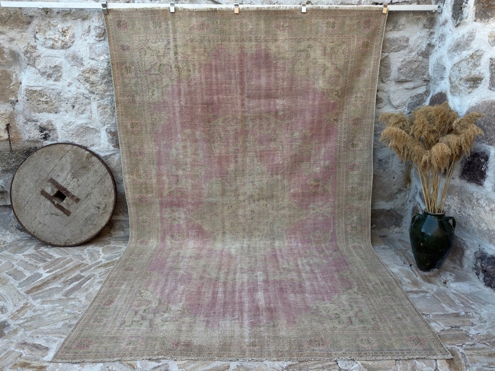 8x11 Handmade Large Vintage Pink Rug 7’7” x 11’3” Wool Living Room Decor Carpet
