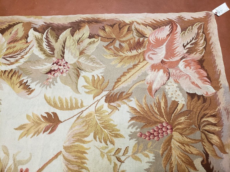 7' 7" x 9' 8" Needlepoint Rug Floral Beige Flat Weave Carpet 8x10 Handmade New gallery