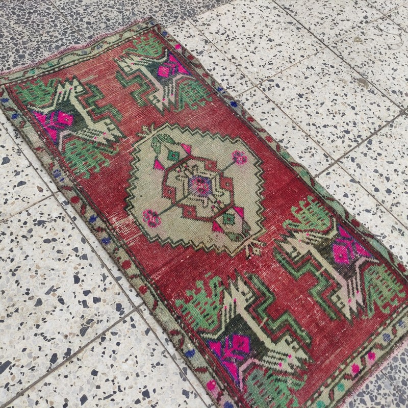 2x3 Turkish Vintage Small Rug 51 x 105 cm Handmade Wool Bath Mat 1.67 x 3.44 ft gallery