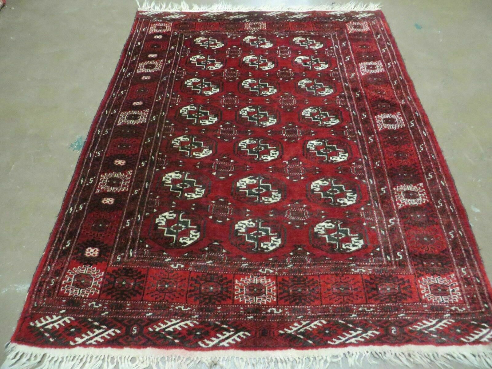 4' 5" X 5' 7" Semi Antique Handmade Afghan Yamud Turkoman Bokhara Wool Rug gallery