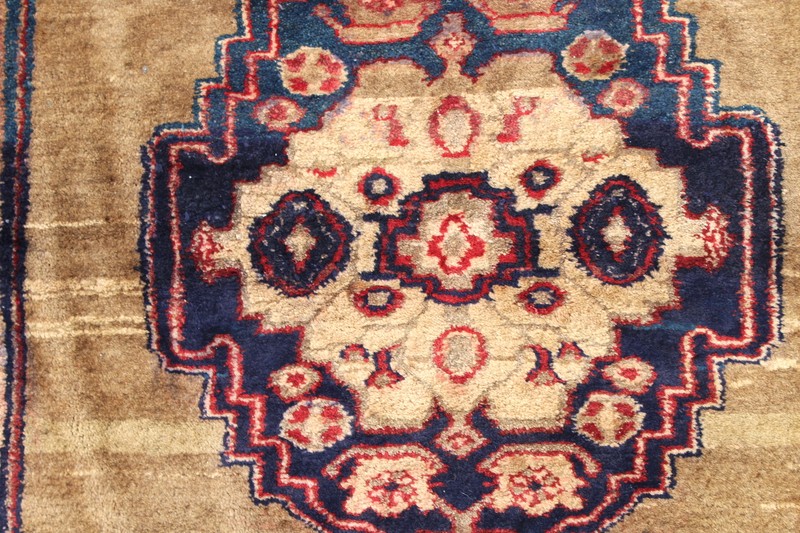 Medallion Geometric Vintage Turkish 3' 3" x 4' 8" Yellow Hand Knotted Area Rug gallery