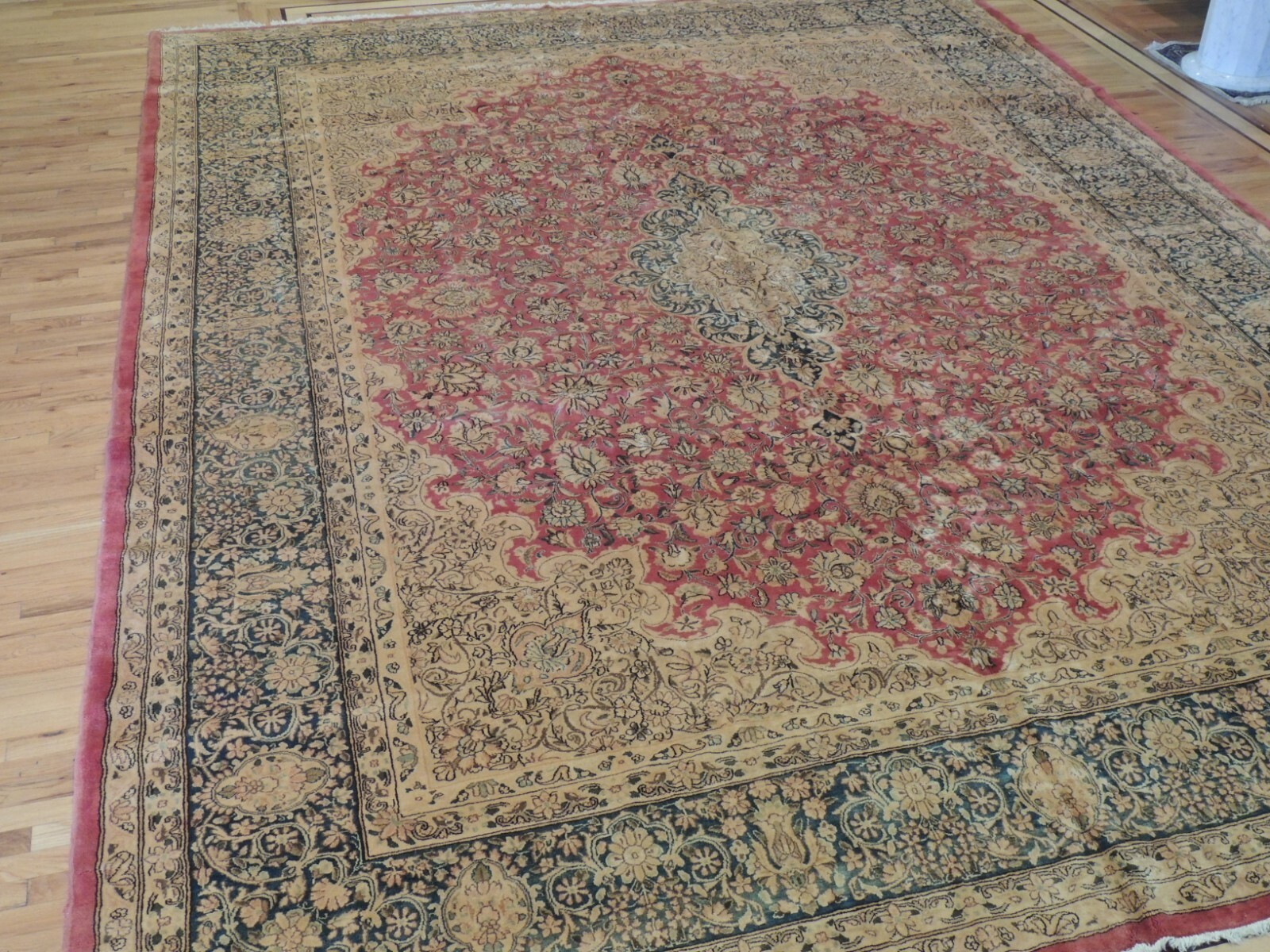 12x16 12x15 Antique Oversize Kashaan Oriental Area Rug Red Gold Beige Navy gallery