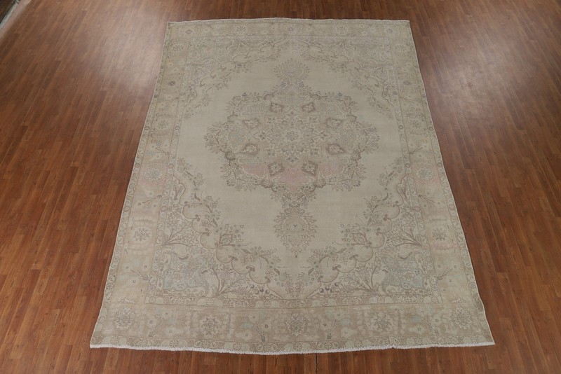 Earth-Tone Distressed Area Rug 9x13 Traditional Vintage Hand-knotted Wool gallery