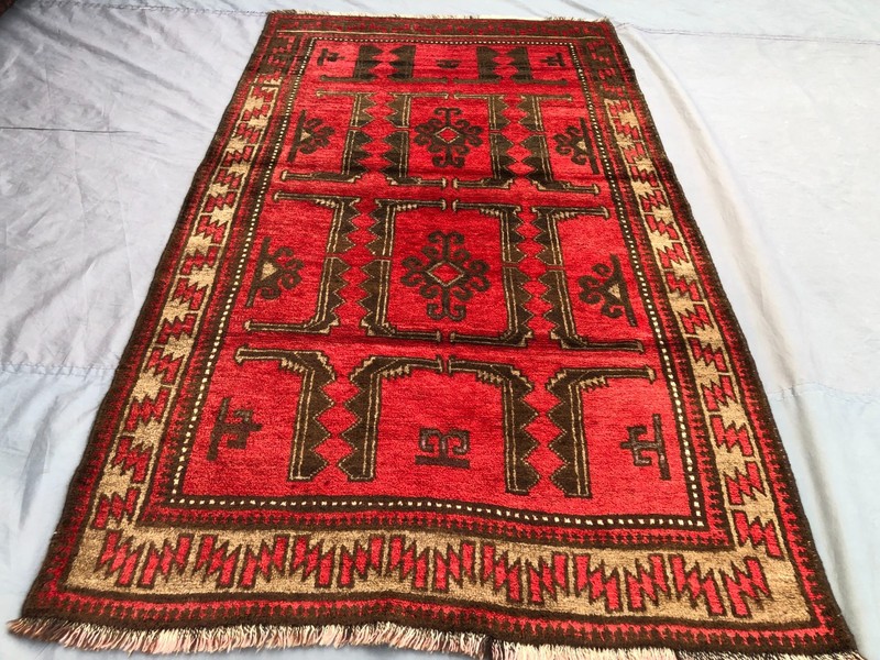 3'3 x 6'2 ft Vintage Afghan Hand Knotted Red Rug Tribal Soft Pile Caucasian Rug gallery