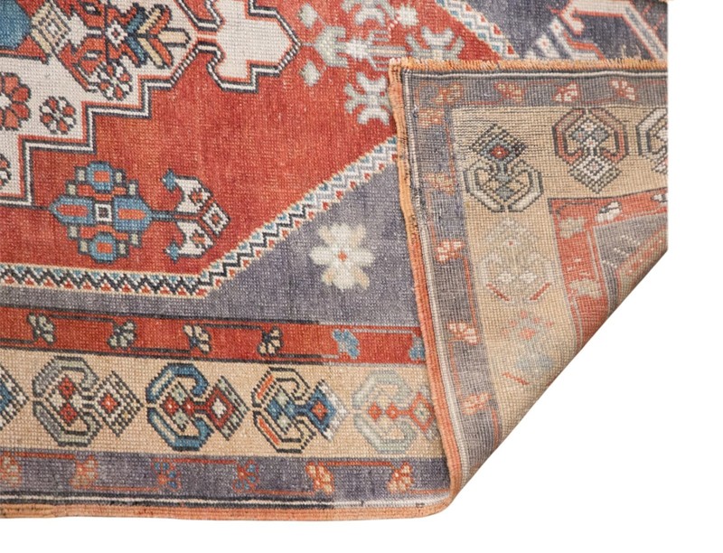Handmade Vintage Turkish Oushak Rug 104x215 cm | Wool Area Rug 3.4x7 ft gallery