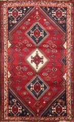 Vintage Red Traditional Area Rug 6×10 Hand-knotted Wool Geometric Pattern Carpet