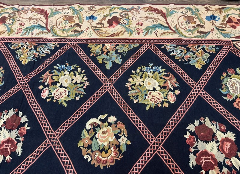 Palace Size Needlepoint Rug 12x20 European Floral Design Black Beige gallery
