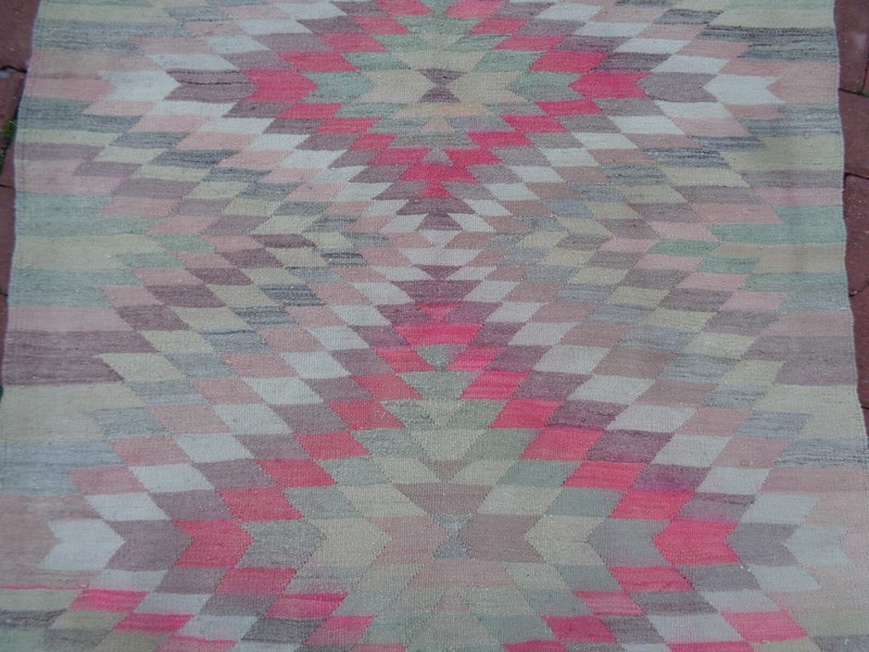 Pink Kilim Rug 4.2 x 3.7 Ft Colorful Rug For Kids Room, Kitchen Rug Non Slip 663 gallery