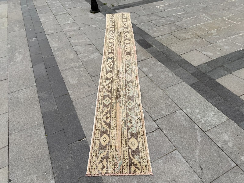 Vintage Oushak Runner Rug 1.5x10.7 ft Skinny Turkish Hallway Rug gallery