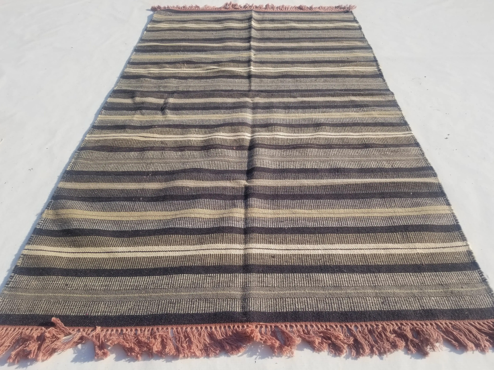 Vintage Traditional Handmade Afghan Striped Wool Black Kilim Rug 5x2.10ft gallery