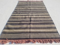 Vintage Traditional Handmade Afghan Striped Wool Black Kilim Rug 5×2.10ft