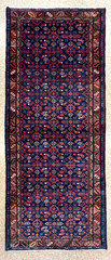 Vintage Hand Knotted Hamedan Runner Rug 4×10 Navy Blue Wool Tribal Oriental