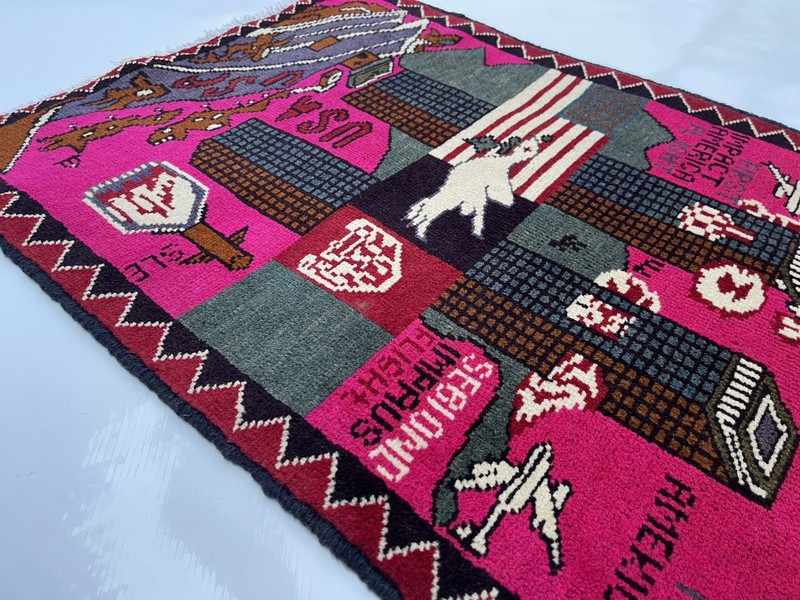 77x60cm Handmade rug 9/11 twin towers War Rug Afghan War Rug Handicrafts #316 gallery