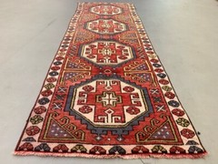 Vintage Turkish Runner 235×80 cm Kazak Rug, Terracotta Red, Beige Blue