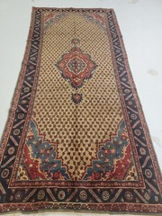 Antique Oriental Hand-Knotted Wool Runner Beige/Red/Blue 4’7″ x 10′