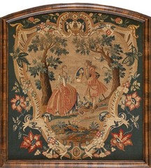 2’x2′ Antique Square Needlepoint English Allover Scenic Pictorial Textile Art
