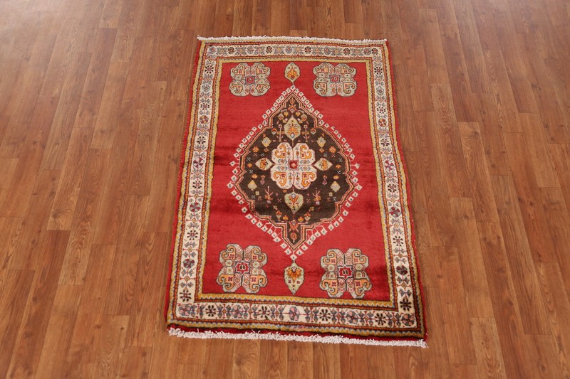 Red/ Ivory Geometric Wool Tribal Rug 3x4 ft Handmade for Foyer gallery
