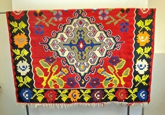 Vintage Turkish 100% Wool Kilim Area Rug Mat Red Roses Geometric 5 x7