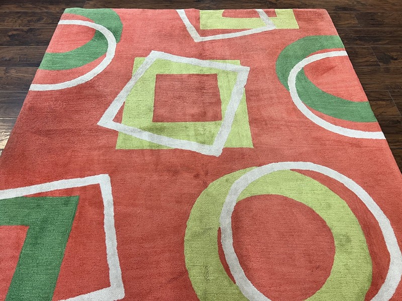 Abstract Rug 6x9, Modern Contemporary Rug, Red-Orange Green gallery