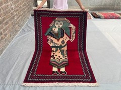 Vintage Afghan Pictorial Rug | 3×4’4 ft | Handmade Wool Rug | Unique Tribal Rug