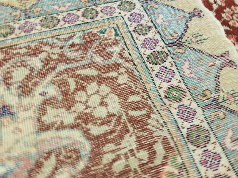 Vegy Dyes Cr1930-1939s Antique Wool Pile Floral Hereke Runner Rug 3’4”x 10’ gallery