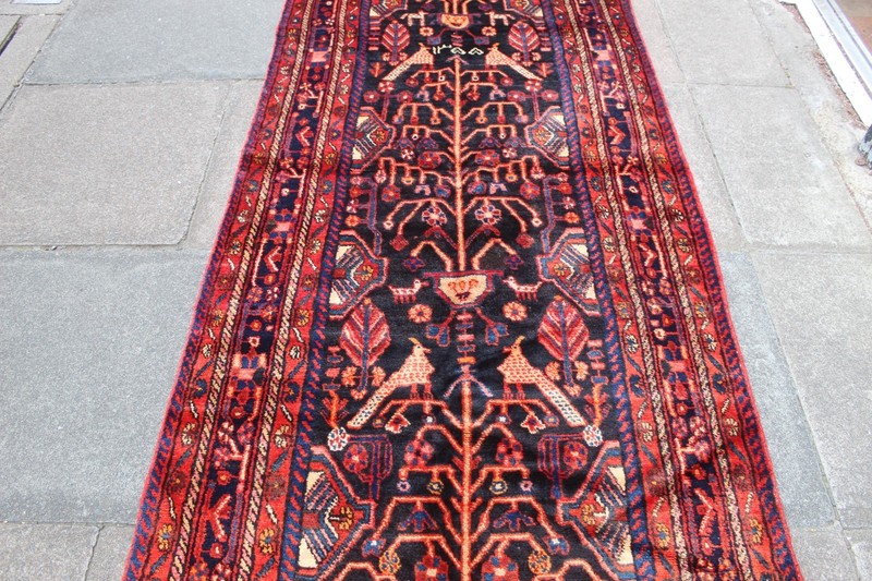 Vintage Hand Made Traditional Oriental Wool Black Narrow Long Runner 485x105cm gallery