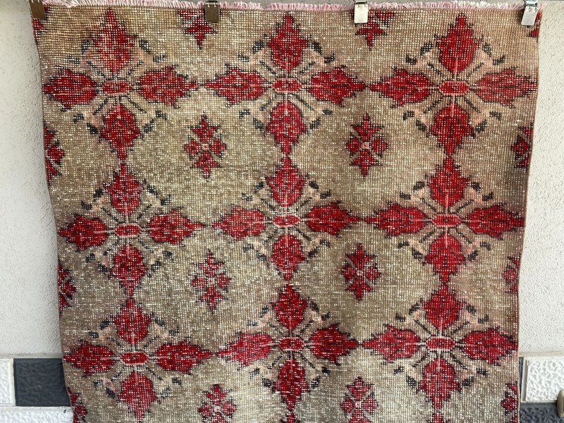 Vintage Turkish Rug Hand-Knotted Wool Carpet 4x7 Ft Geometric Tribal Anatolian gallery