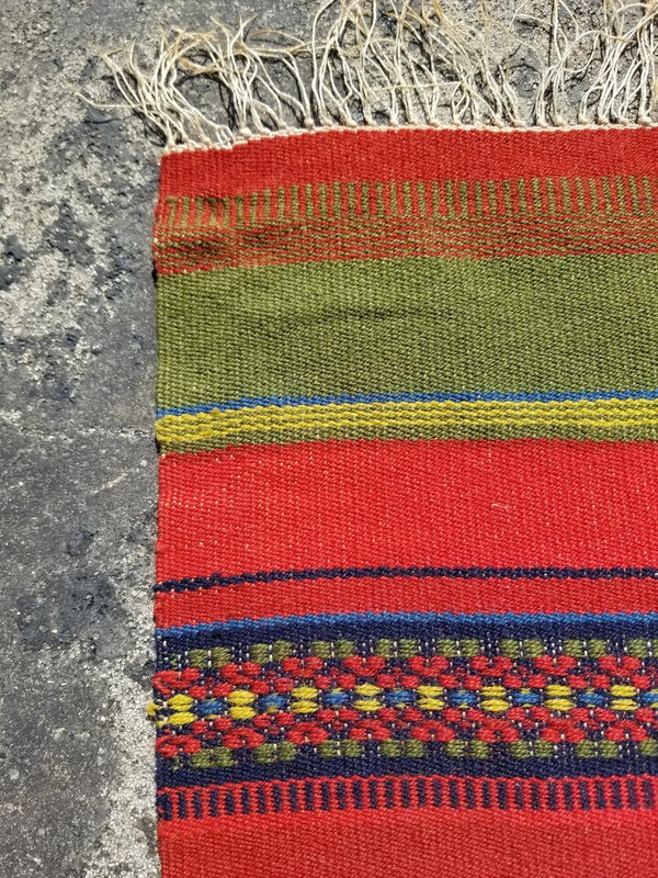 Vintage Traditional Handmade Swedish Striped Wool Multicolor Runner 3.5x1.1 ft gallery