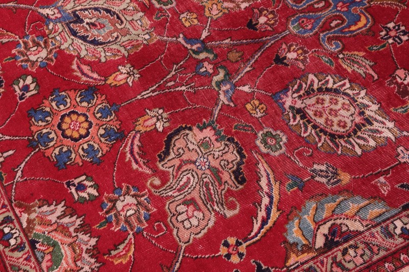 Exquisite Hand-Knotted Wool Area Rug - Ruby Red & Navy Medallion 10'1" x 12'6" gallery