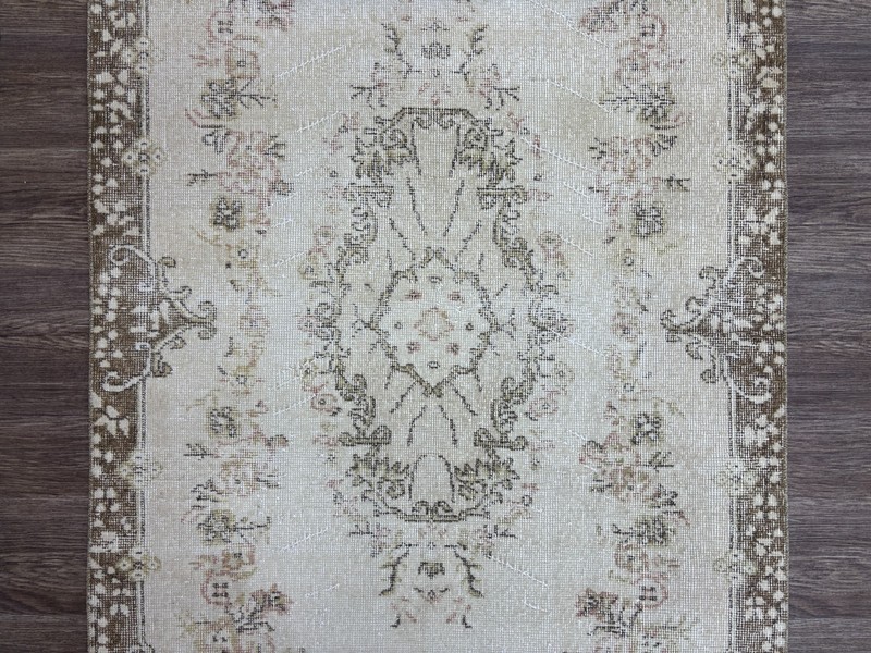 4x7 Vintage Neutral Turkish Area Rug, Beige Brown Oushak, Hand-Knotted Wool Rug gallery