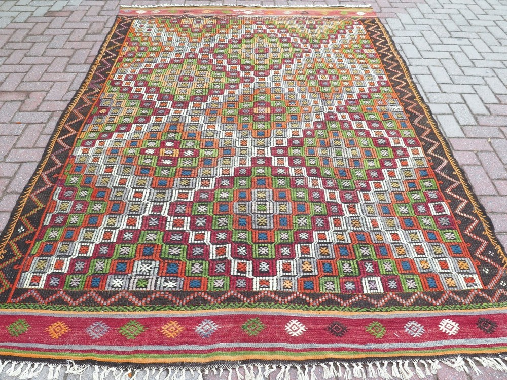 Vintage Turkish Nomads Rug, Wool Kilim, Teppich 76"X106" Area Rugs, Kelim Carpet