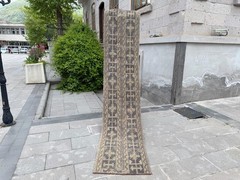 Vintage Turkish Runner Rug 2×9.7 ft Dark Brown Tribal Hallway Carpet Wool