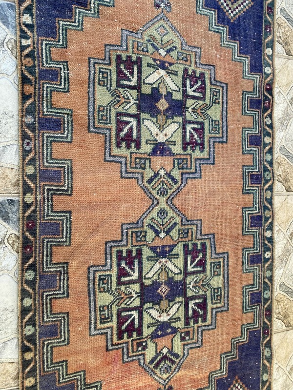 Handmade Vintage Turkish Wool Rug 2.5x4.6 ft Tribal Geometric Anatolian Carpet gallery